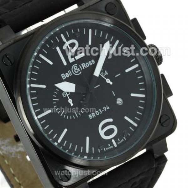 Bell & Ross BR03-94 Working Chronograph PVD Case White Markers with Black Dial-Leather Strap