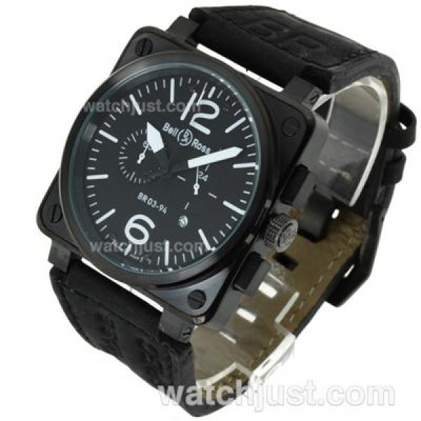 Bell & Ross BR03-94 Working Chronograph PVD Case White Markers with Black Dial-Leather Strap