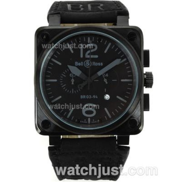 Bell & Ross BR03-94 Working Chronograph PVD Case Gray Markers with Black Dial-Leather Strap
