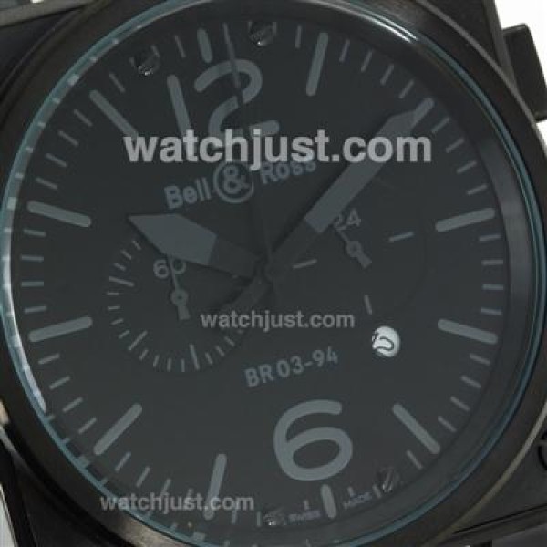 Bell & Ross BR03-94 Working Chronograph PVD Case Gray Markers with Black Dial-Leather Strap