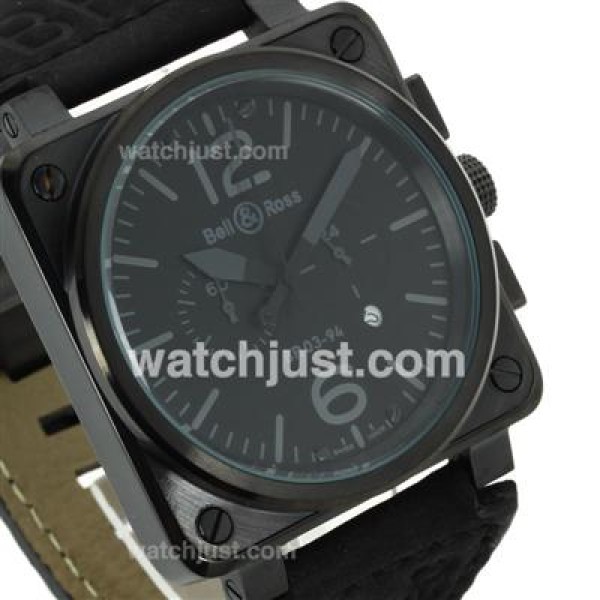 Bell & Ross BR03-94 Working Chronograph PVD Case Gray Markers with Black Dial-Leather Strap