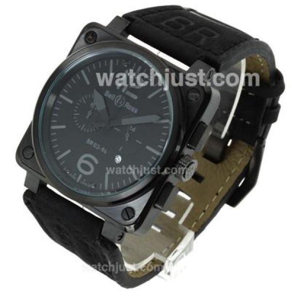 Bell & Ross BR03-94 Working Chronograph PVD Case Gray Markers with Black Dial-Leather Strap