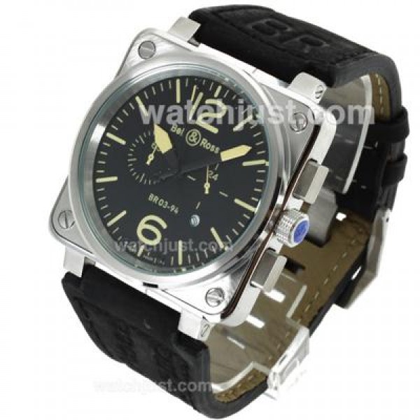 Bell & Ross BR03-94 Working Chronograph Yellow Markers with Black Dial-Leather Strap