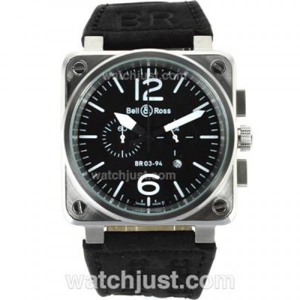 Bell & Ross BR03-94 Working Chronograph Yellow Markers with White Dial-Leather Strap