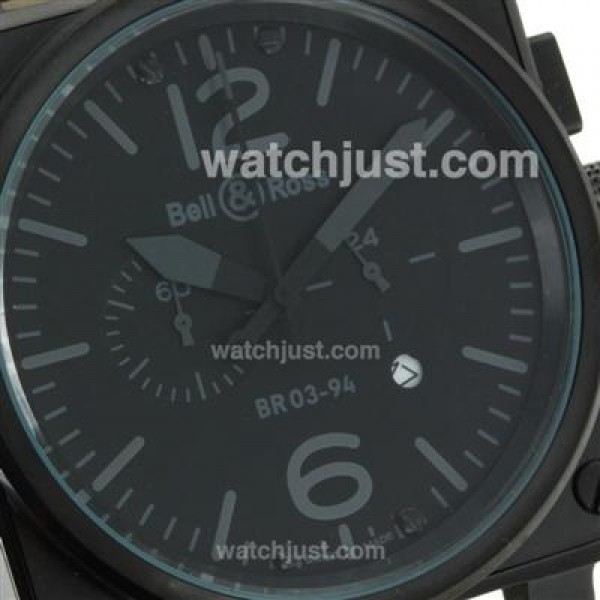 Bell & Ross BR03-94 Working Chronograph PVD Case Gray Markers with Black Dial-Leather Strap