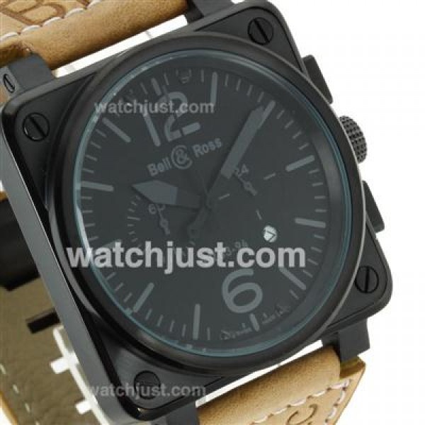 Bell & Ross BR03-94 Working Chronograph PVD Case Gray Markers with Black Dial-Leather Strap