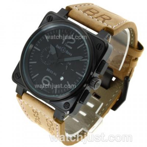 Bell & Ross BR03-94 Working Chronograph PVD Case Gray Markers with Black Dial-Leather Strap
