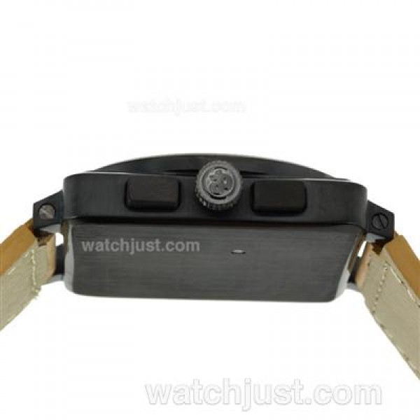 Bell & Ross BR03-94 Working Chronograph PVD Case White Markers with Black Dial-Leather Strap