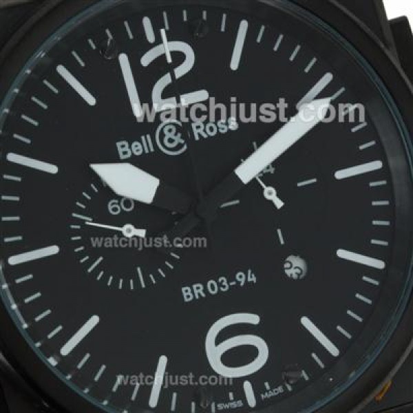 Bell & Ross BR03-94 Working Chronograph PVD Case White Markers with Black Dial-Leather Strap