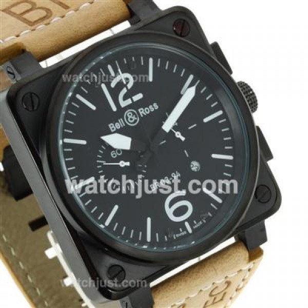 Bell & Ross BR03-94 Working Chronograph PVD Case White Markers with Black Dial-Leather Strap