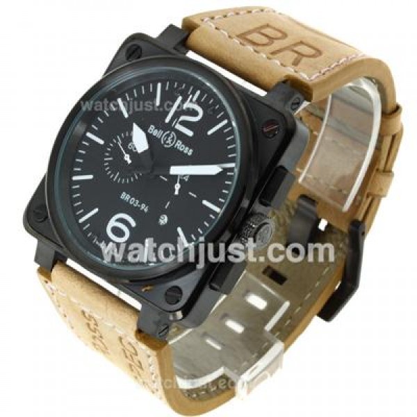 Bell & Ross BR03-94 Working Chronograph PVD Case White Markers with Black Dial-Leather Strap