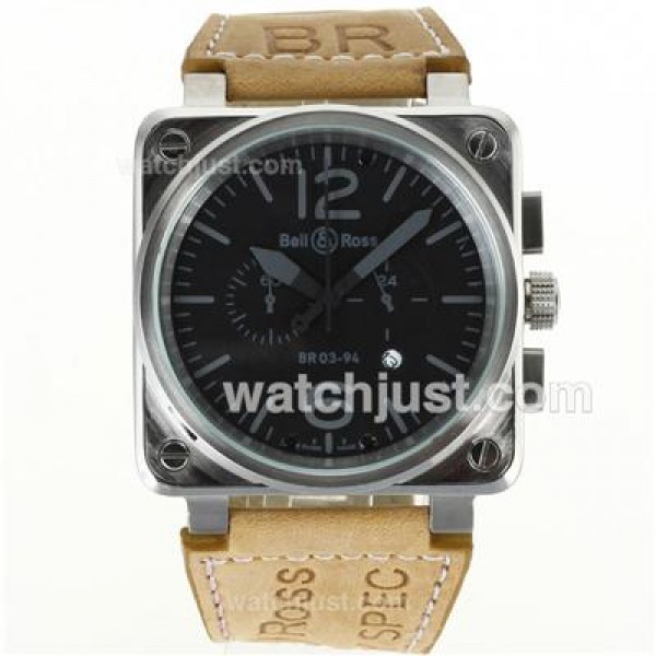 Bell & Ross BR03-94 Working Chronograph Gray Markers with Black Dial-Leather Strap