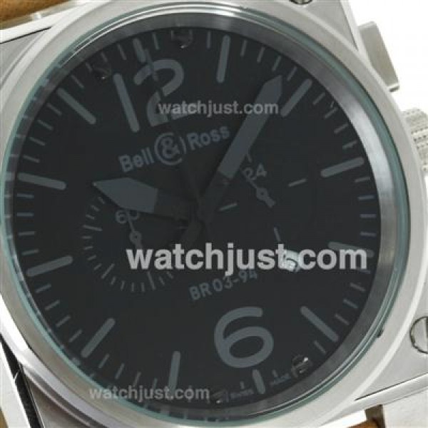 Bell & Ross BR03-94 Working Chronograph Gray Markers with Black Dial-Leather Strap