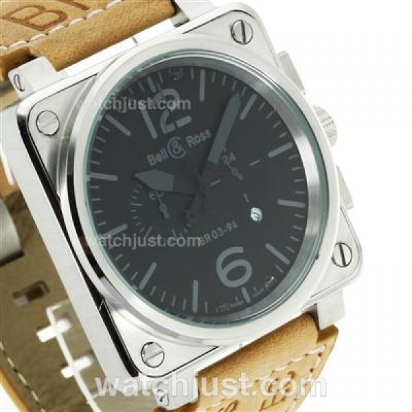 Bell & Ross BR03-94 Working Chronograph Gray Markers with Black Dial-Leather Strap