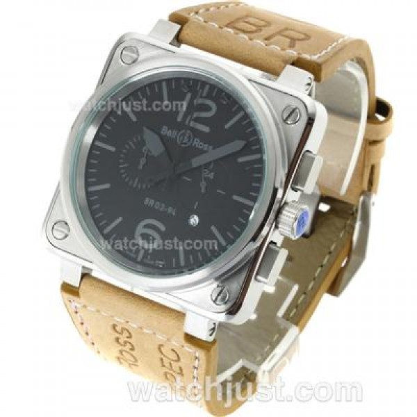 Bell & Ross BR03-94 Working Chronograph Gray Markers with Black Dial-Leather Strap