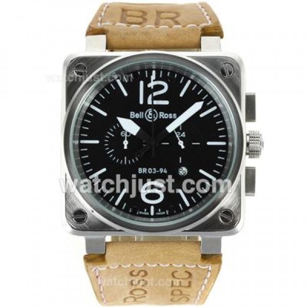 Bell & Ross BR03-94 Working Chronograph White Markers with Black Dial-Leather Strap