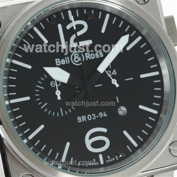 Bell & Ross BR03-94 Working Chronograph White Markers with Black Dial-Leather Strap