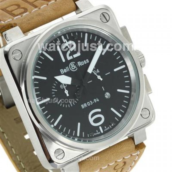Bell & Ross BR03-94 Working Chronograph White Markers with Black Dial-Leather Strap