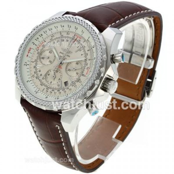 Breitling for Bentley Motors Automatic with White Dial-Leather Strap