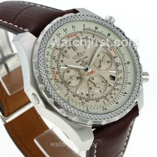 Breitling for Bentley Motors Automatic with White Dial-Leather Strap