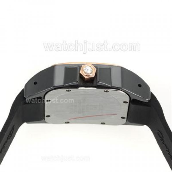 Cartier Santos Black Authentic Ceramic Case Rose Gold Bezel with Black Dial-Black Rubber Strap