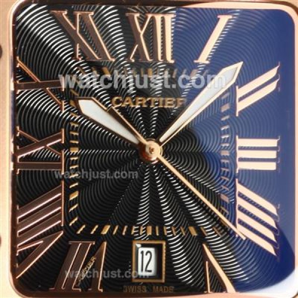 Cartier Santos Black Authentic Ceramic Case Rose Gold Bezel with Black Dial-Black Rubber Strap