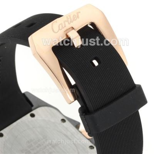 Cartier Santos Black Authentic Ceramic Case Rose Gold Diamond Bezel with Black Dial-Rubber Strap