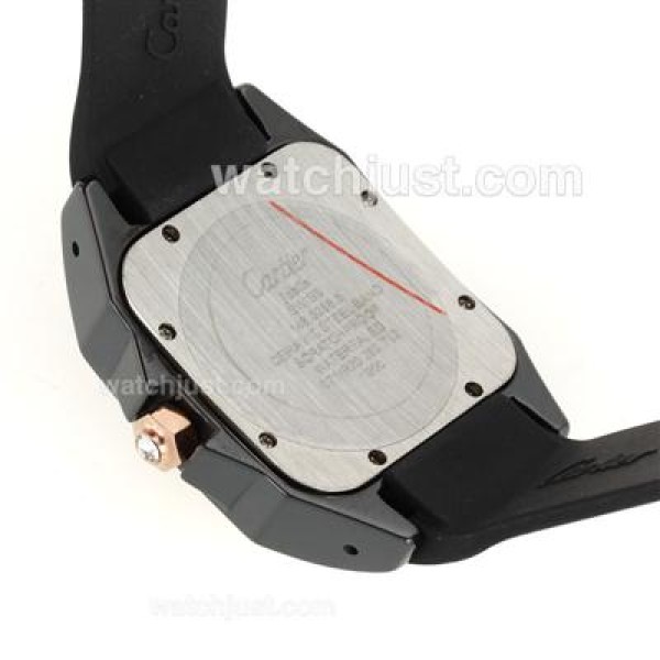 Cartier Santos Black Authentic Ceramic Case Rose Gold Diamond Bezel with Black Dial-Rubber Strap