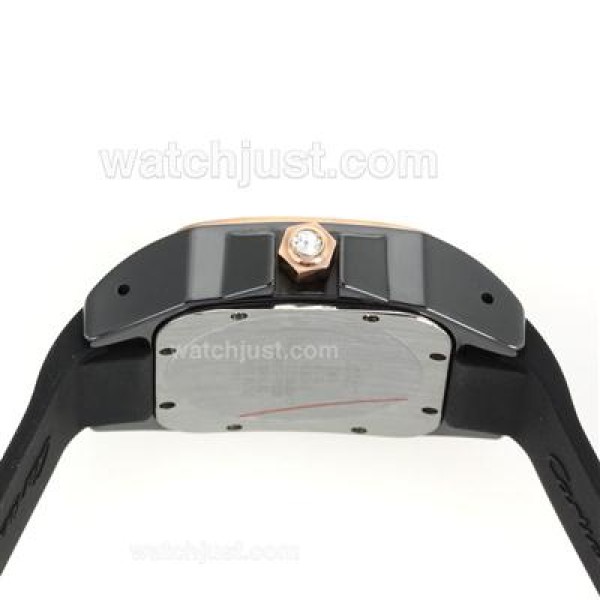 Cartier Santos Black Authentic Ceramic Case Rose Gold Diamond Bezel with Black Dial-Rubber Strap