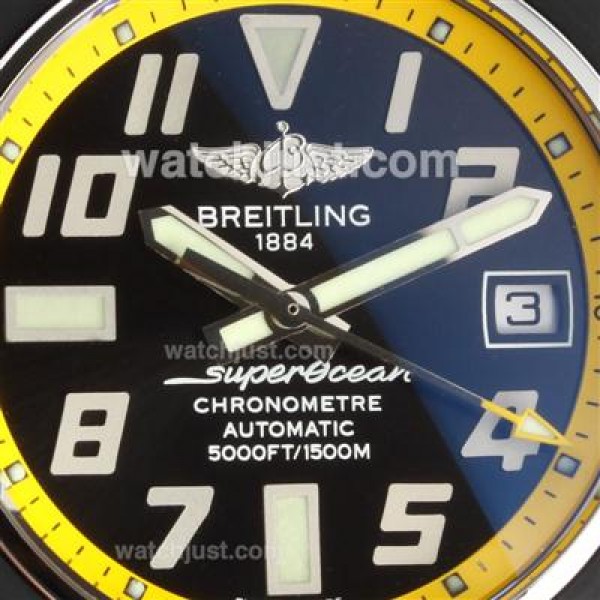 Breitling Super Ocean Steelfish Swiss ETA 2824 Movement with Black Dial-Yellow Inner Bezel