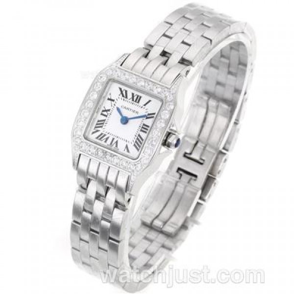 Cartier Montre Santos Demoiselle Diamond Bezel with White Dial Lady Size