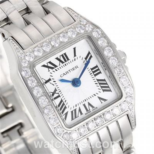 Cartier Montre Santos Demoiselle Diamond Bezel with White Dial Lady Size