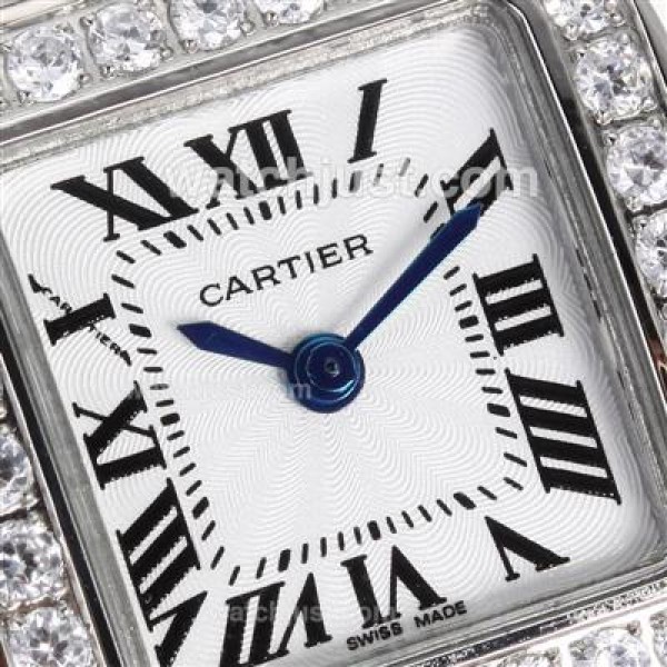 Cartier Montre Santos Demoiselle Diamond Bezel with White Dial Lady Size