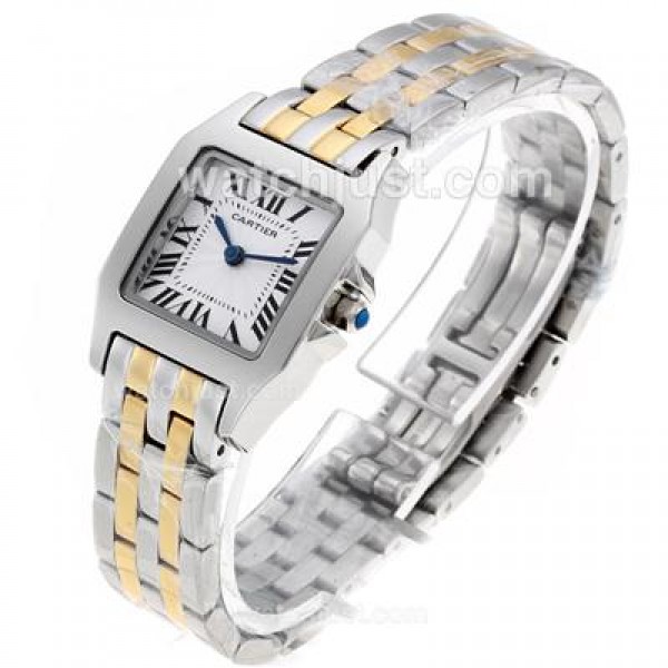 Cartier Santos 100 Two Tone with White Dial Lady Size