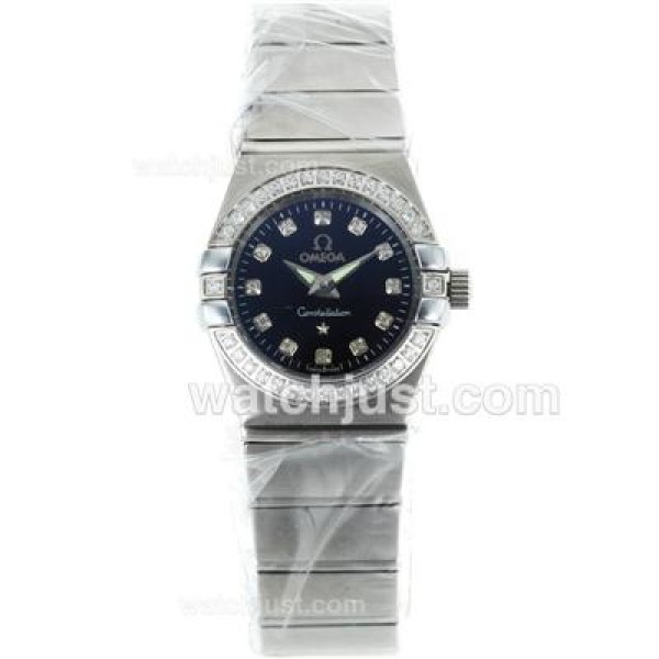 Omega Constellation Diamond Bezel and Markers with Black Dial-Same Chassis as ETA Version-Lady Size