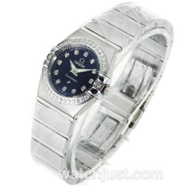 Omega Constellation Diamond Bezel and Markers with Black Dial-Same Chassis as ETA Version-Lady Size