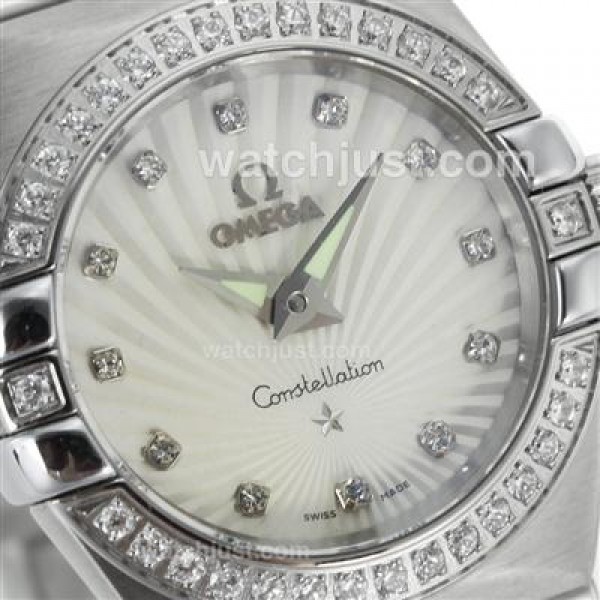 Omega Constellation Diamond Bezel and Markers with White Dial-Same Chassis as ETA Version-Lady Size