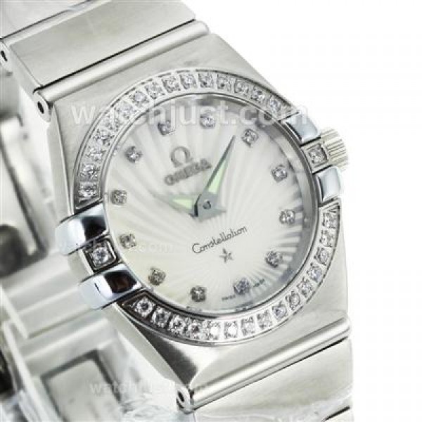 Omega Constellation Diamond Bezel and Markers with White Dial-Same Chassis as ETA Version-Lady Size