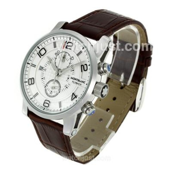 Montblanc Flyback Working Chronograph with White Dial-Leather Strap