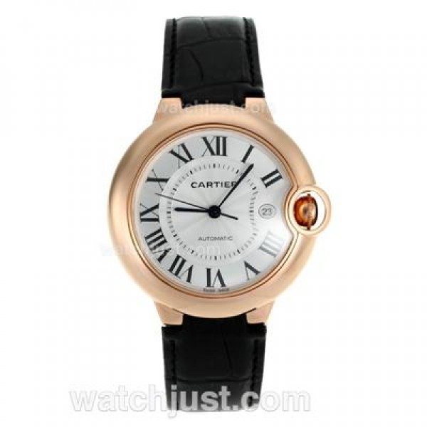 Cartier Ballon bleu de Cartier Rose Gold Case with White Dial-Black Leather Strap