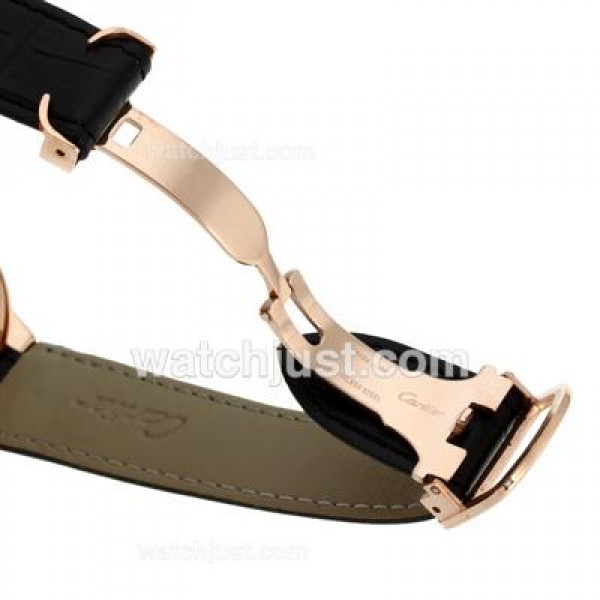 Cartier Ballon bleu de Cartier Rose Gold Case with White Dial-Black Leather Strap