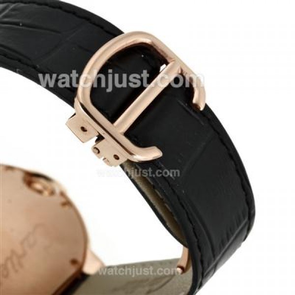 Cartier Ballon bleu de Cartier Rose Gold Case with White Dial-Black Leather Strap