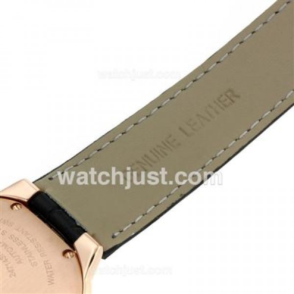 Cartier Ballon bleu de Cartier Rose Gold Case with White Dial-Black Leather Strap