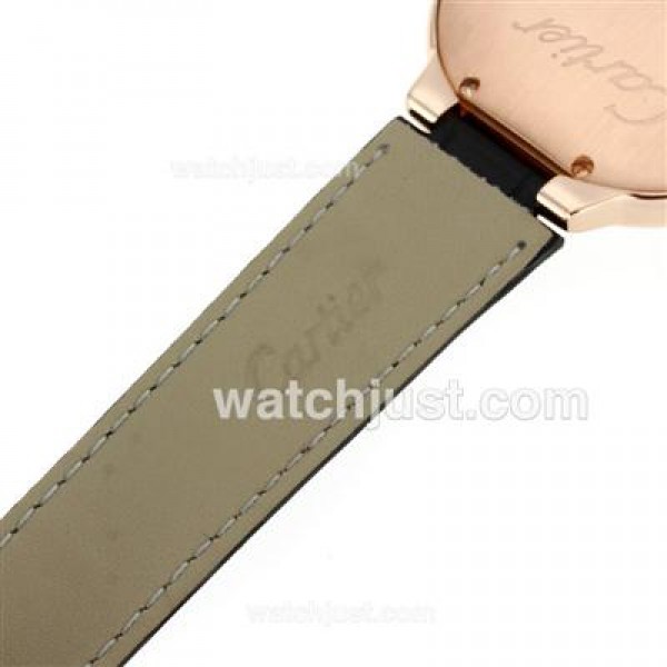 Cartier Ballon bleu de Cartier Rose Gold Case with White Dial-Black Leather Strap