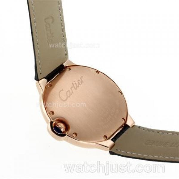 Cartier Ballon bleu de Cartier Rose Gold Case with White Dial-Black Leather Strap