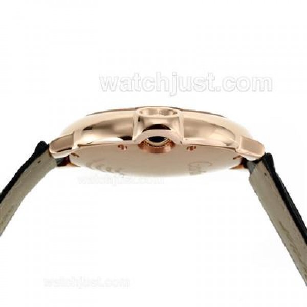 Cartier Ballon bleu de Cartier Rose Gold Case with White Dial-Black Leather Strap