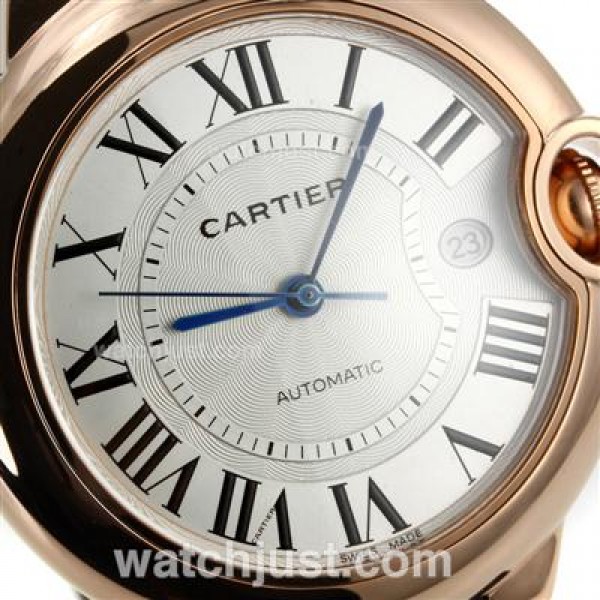 Cartier Ballon bleu de Cartier Rose Gold Case with White Dial-Black Leather Strap