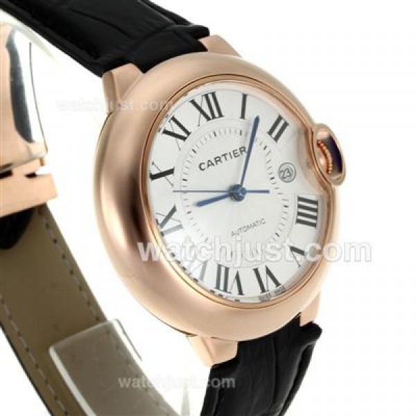 Cartier Ballon bleu de Cartier Rose Gold Case with White Dial-Black Leather Strap