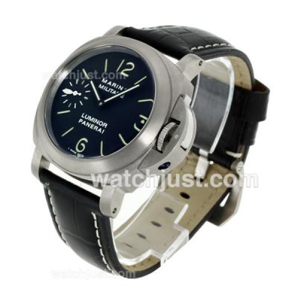 Panerai Luminor Marina Militare Unitas 6497 Movement Swan Neck with Green Markers-Leather Strap