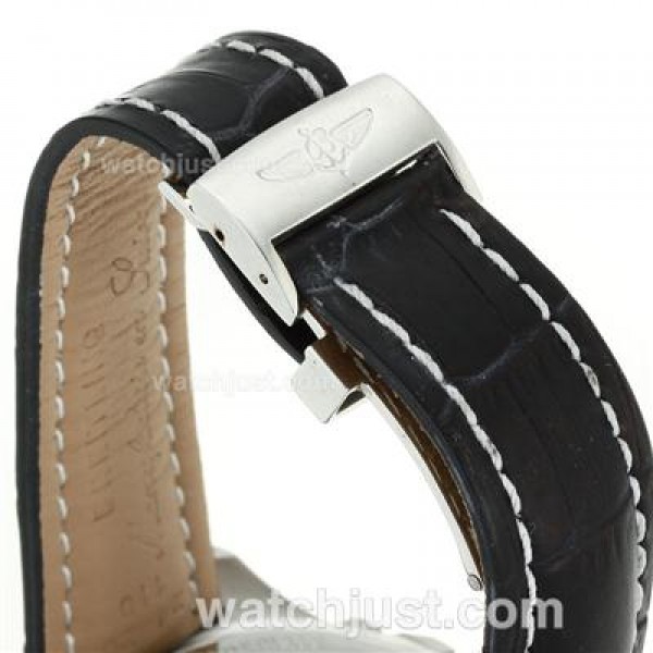 Breitling Super Ocean Working Chronograph Black Bezel Yellow Needles with Black Dial-Leather Strap